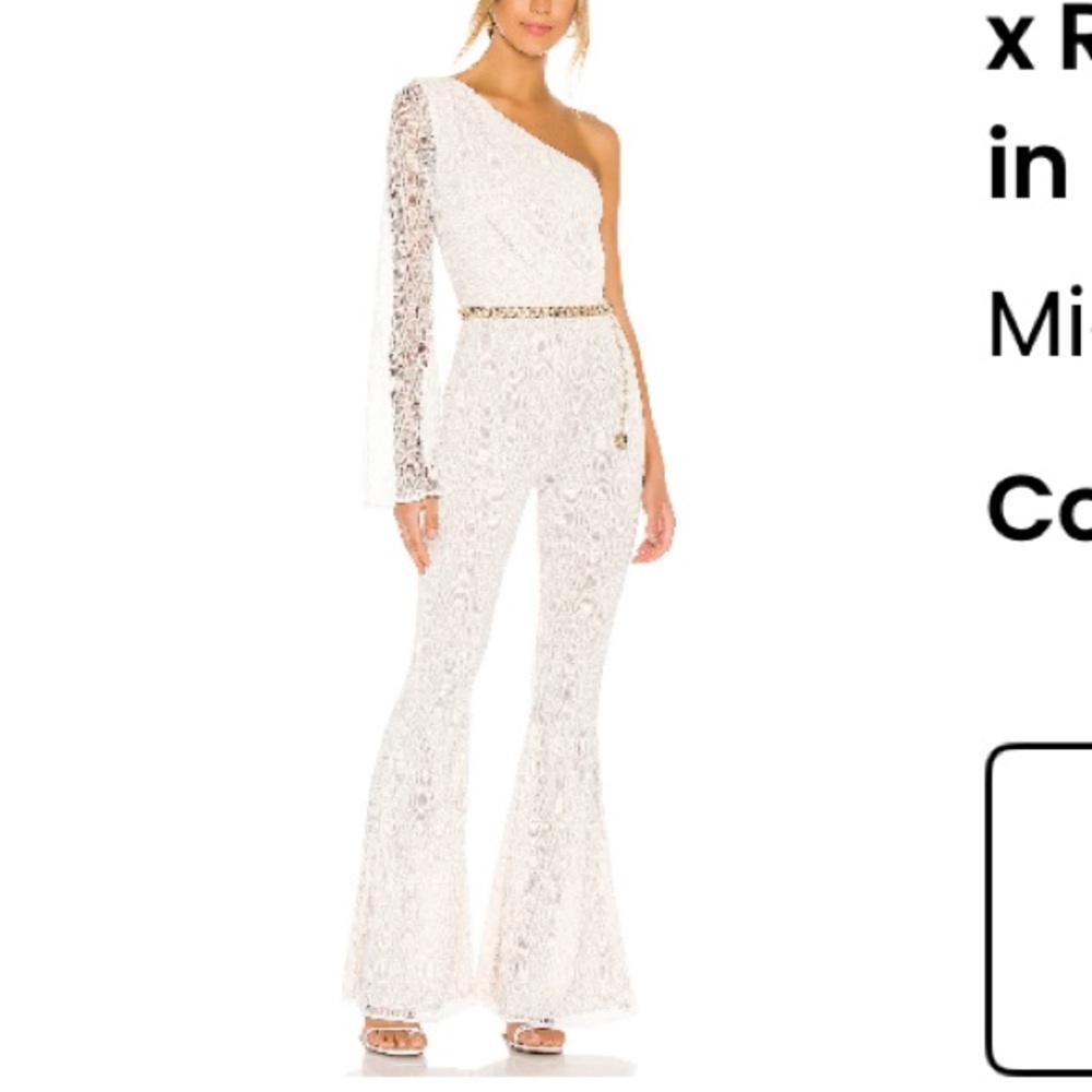 Michael Costello White Lace One-Shoulder Jumpsuit